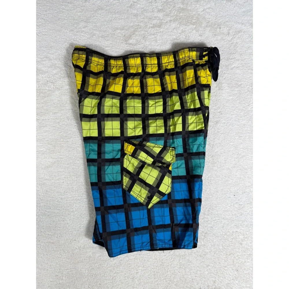Burnside Board‎ Shorts Mens Medium Multi Color Plaid Gradient y2k Swim Trunks